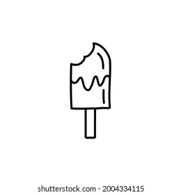 Ice cream icon in flat black line style, isolated on white background 
