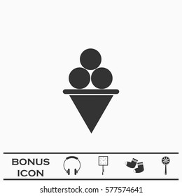 Ice Cream icon flat. Black pictogram on white background. Vector illustration symbol and bonus button