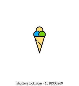 Ice cream icon, flat design line art thin style, vector illustration. Festive carnivals in Brazil and Mardi Gras in Venice

