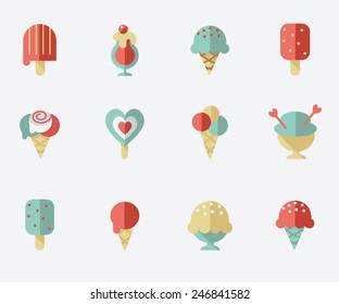 Ice cream icon, flat design set