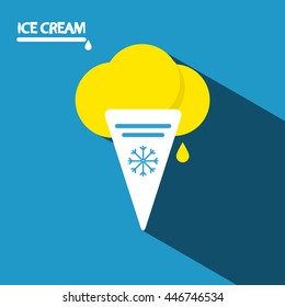Ice Cream Icon Flat Design Long Shadow Illustration on Blue Background Vector. 