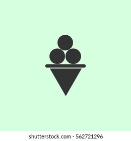 Ice Cream icon flat. Grey vector symbol on green background