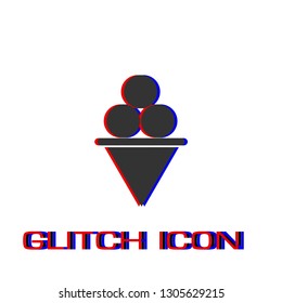 Ice Cream icon flat. Simple pictogram - Glitch effect. Vector illustration symbol