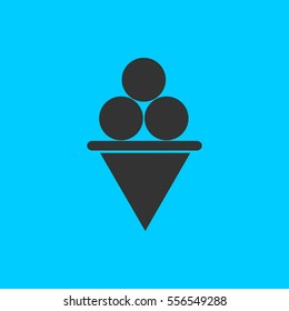 Ice Cream icon flat. Simple vector black pictogram on blue background