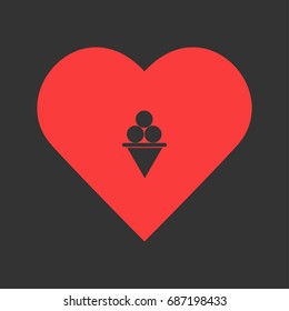 Ice Cream icon flat. Simple pictogram on heart background. Vector illustration symbol