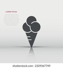 Ice cream icon in flat style. Sundae vector illustration on white isolated background. Sorbet dessert business concept.