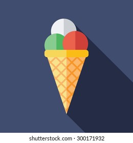 Ice Cream Icon. Flat Vector Icon With Long Shadow Design Collection.