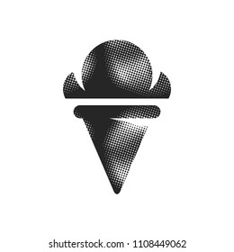 Ice cream icon in halftone style. Black and white monochrome vector illustration.