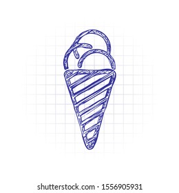 ice cream icon. Hand drawn sketched picture with scribble fill. Blue ink. Doodle on white background