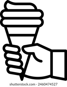 Ice cream icon. Hand holds an ice cream in a waffle cone
