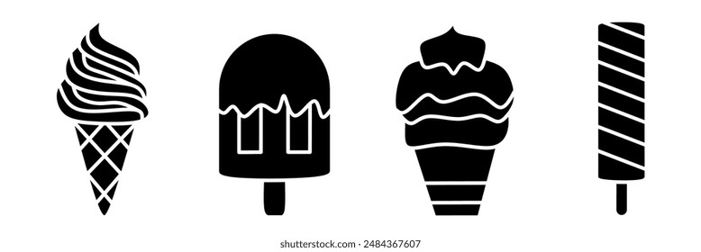 Ice cream icon illustration. Black and white ice cream icon set. Stock vector collection.