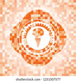 ice cream icon inside abstract orange mosaic emblem with background