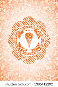 ice cream icon inside abstract orange mosaic emblem with background