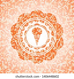 ice cream icon inside abstract emblem, orange mosaic background