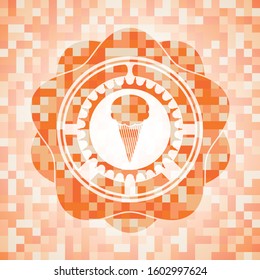 ice cream icon inside abstract orange mosaic emblem