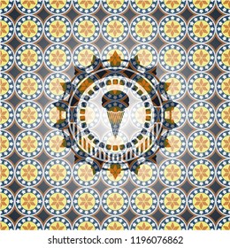 ice cream icon inside arabesque badge background. arabic decoration.