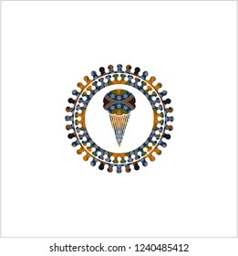 ice cream icon inside arabesque badge background. arabic decoration.