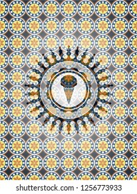 ice cream icon inside arabesque emblem. arabic decoration.