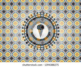 ice cream icon inside arabesque emblem background. arabic decoration.