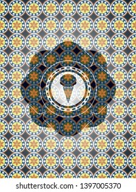 ice cream icon inside arabesque badge. arabic decoration.