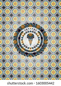 ice cream icon inside arabesque emblem background. arabic decoration.
