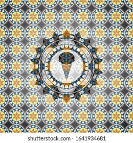 ice cream icon inside arabesque badge. arabic decoration.