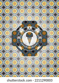 ice cream icon inside arabesque emblem. arabic decoration. 
