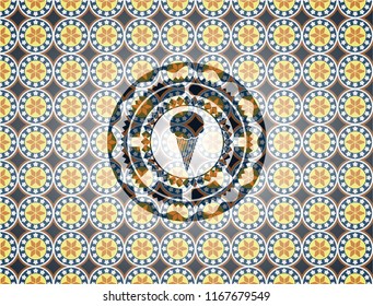 ice cream icon inside arabic badge. Arabesque decoration.