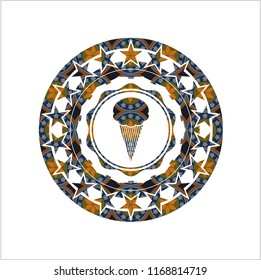 ice cream icon inside arabic badge background. Arabesque decoration.