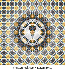 ice cream icon inside arabic style emblem. Arabesque decoration.