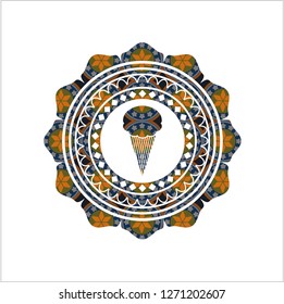 ice cream icon inside arabic emblem background. Arabesque decoration.