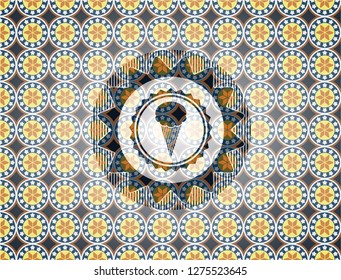 ice cream icon inside arabic badge. Arabesque decoration.