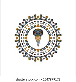 ice cream icon inside arabic emblem background. Arabesque decoration.