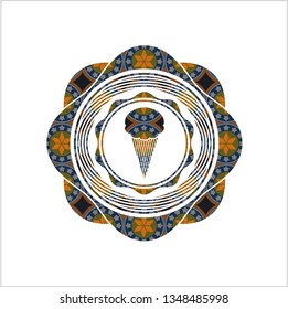 ice cream icon inside arabic style emblem. Arabesque decoration.