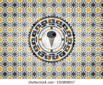 ice cream icon inside arabic emblem. Arabesque decoration.