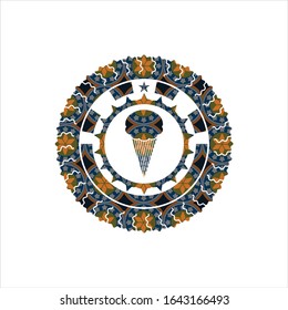 ice cream icon inside arabic emblem. Arabesque decoration.