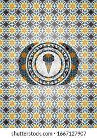 icono de helado dentro del emblema de estilo árabe. Decoración árabe.