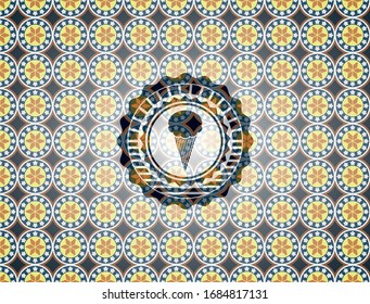 ice cream icon inside arabic emblem background. Arabesque decoration.
