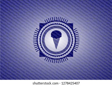  ice cream icon inside badge with denim background