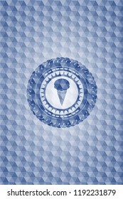 ice cream icon inside blue badge with geometric background.