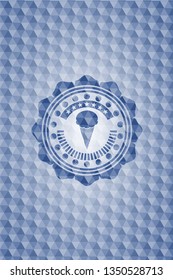 ice cream icon inside blue polygonal emblem.