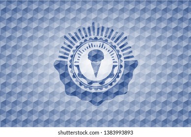 ice cream icon inside blue badge with geometric background.