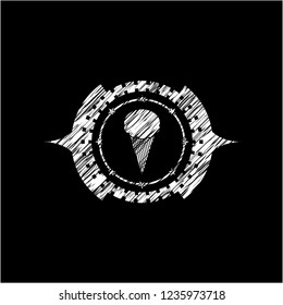 ice cream icon inside chalkboard emblem on black board