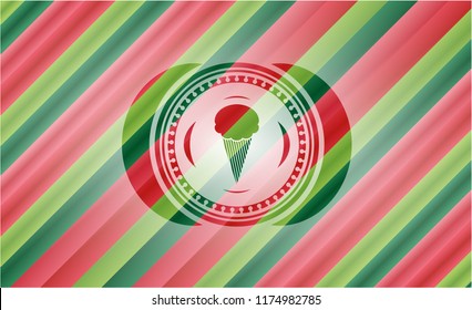 ice cream icon inside christmas colors badge.