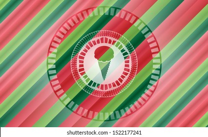 ice cream icon inside christmas colors badge.