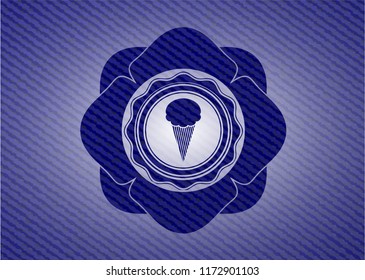 ice cream icon inside emblem with denim high quality background
