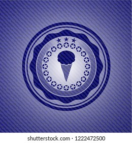 ice cream icon inside emblem with jean background