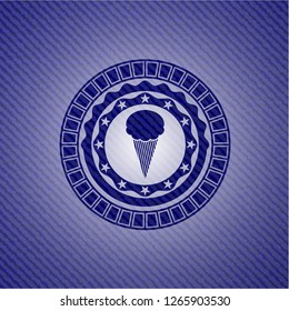 ice cream icon inside emblem with jean texture