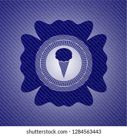 ice cream icon inside emblem with jean texture