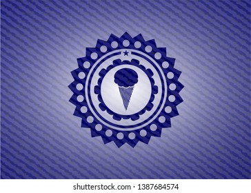 ice cream icon inside emblem with jean texture